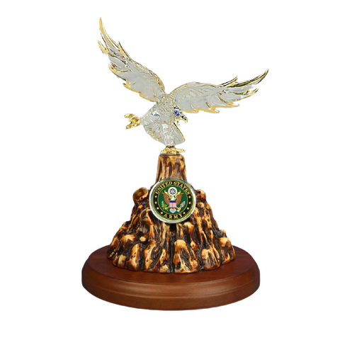 Large U.S. Army Eagle Figurine – Patriotic Gift with Crystals & 22kt Gold