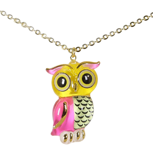 Glass Baron Owl Necklace with Real 22Kt Gold Accents