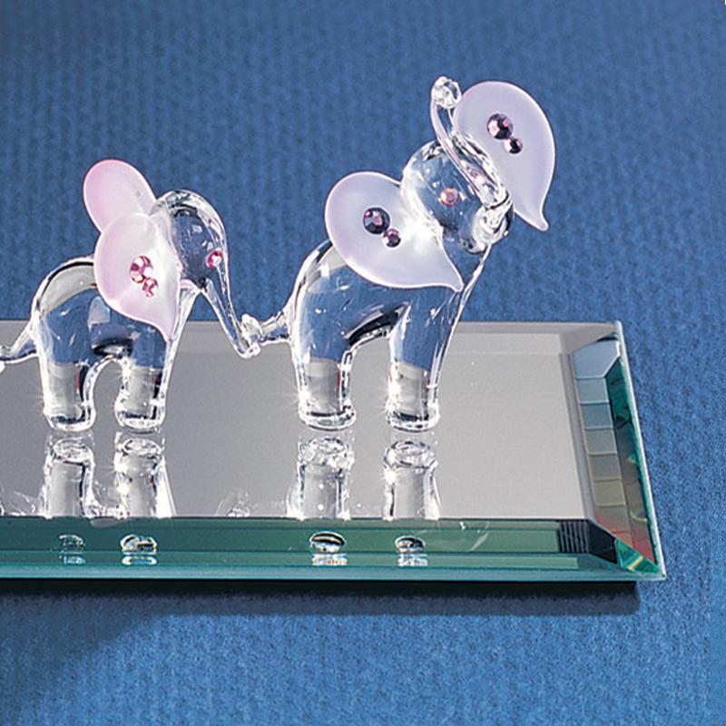 Glass Baron Elephants Figurine with Crystals Accents