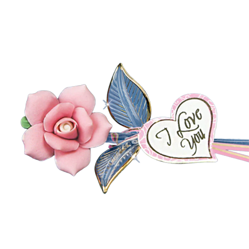 Glass Small Pink Rose "I Love You" Collectible Figurine