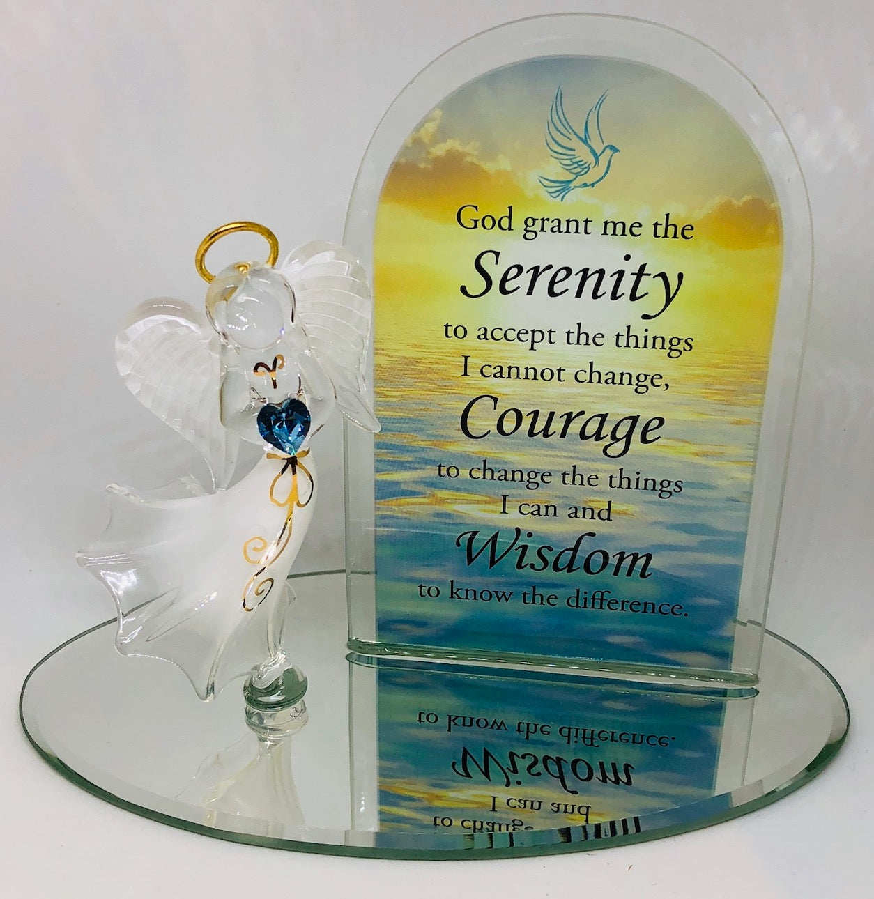 Serenity Prayer Angel Figurine With Blue Crystal Heart