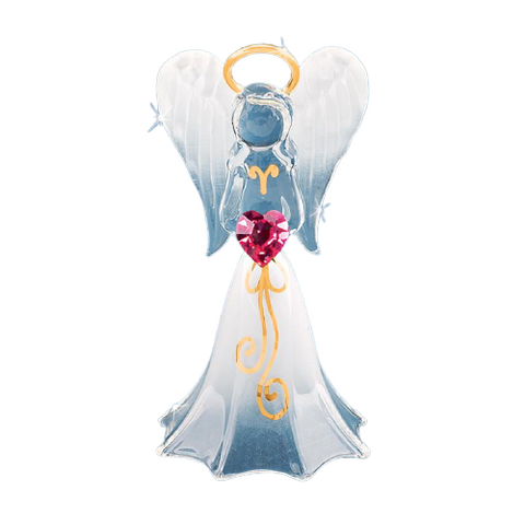White Glass Angel with Crystal Heart Handcrafted Faith Gift