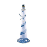 Spiral Lighthouse with Sea Gull – Tall Coastal Figurine with Glass & Crystal