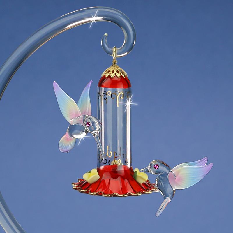 Glass Baron Large Hummingbird Feeder Figurine with Crystals Accents