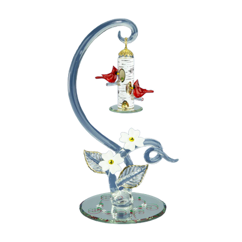 Cardinal Feeder Handcrafted Glass Bird Figurine Decor