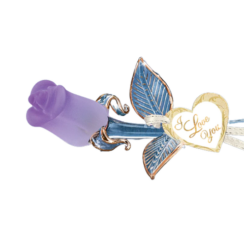 Lavender Glass Rose with “I Love You” Message Handcrafted Gift