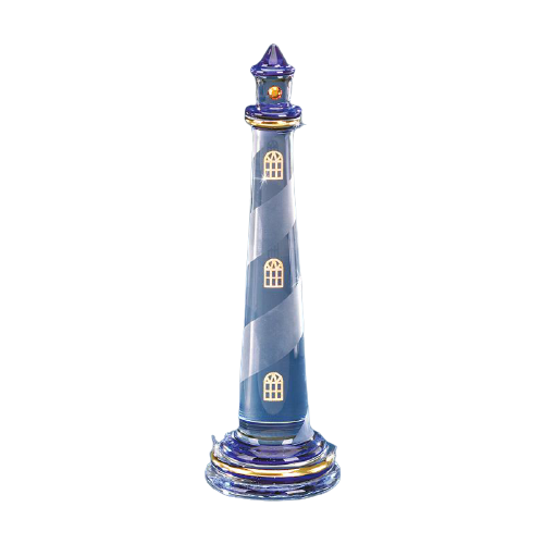 Blue Lighthouse Glass Figurine Handcrafted with Crystals Accents