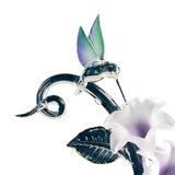 Handcrafted Glass Hummingbirds with Lavender Lilies Figurine Crystal Accents Nature Sculpture