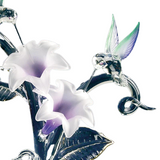 Handcrafted Glass Hummingbirds with Lavender Lilies Figurine Crystal Accents Nature Sculpture