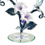 Handcrafted Glass Hummingbirds with Lavender Lilies Figurine Crystal Accents Nature Sculpture