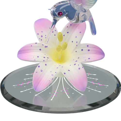 Glass Hummingbird Figurine Handcrafted Lily Flower Bird Collectible Colorful Decor Gift for Her