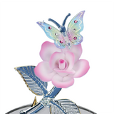 Glass Butterfly & Rose Figurine with "Mom I Love You" Message
