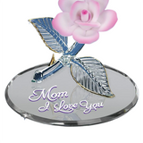 Glass Butterfly & Rose Figurine with "Mom I Love You" Message