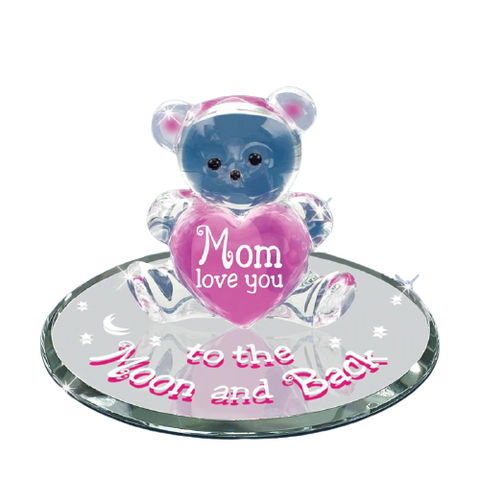 To the Moon and Back Mom Figurine | Handcrafted Glass Bear Gift with Heart