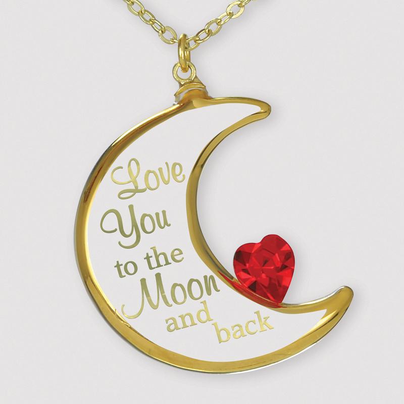 Love You to the Moon Necklace Handcrafted Moon and Heart Pendant on 18" Gold Chain