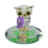 Snowy Owl Handcrafted Glass Figurine with 22Kt Gold & Mirror Base