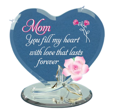 Mom You Fill My Heart Handcrafted Rose Figurine with Gold Accents