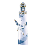 Spiral Lighthouse with Sea Gull – Tall Coastal Figurine with Glass & Crystal