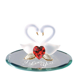 “I Love You” Swan Pair Glass Figurine with Crystal Heart