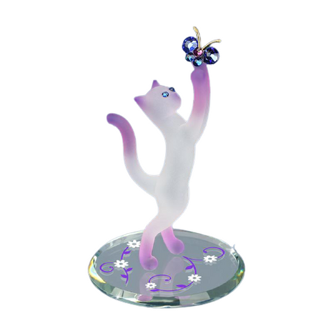 Princess Cat Figurine with Butterfly Cute Crystal Glass Cat Gift