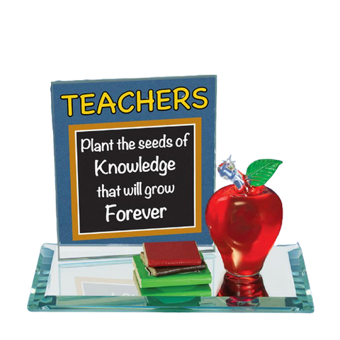 Teacher Glass Figurine Apple with Books & Inspirational Quote