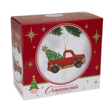 Handcrafted Glass Christmas Truck Ornament with Tree and Crystals