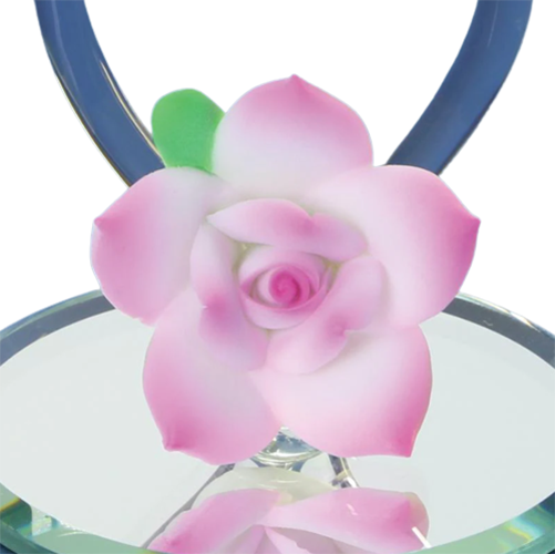 Butterfly Rose Glass Figurine Gift for Mom | Pink Flower Decor Romantic Gift Idea Home Accent