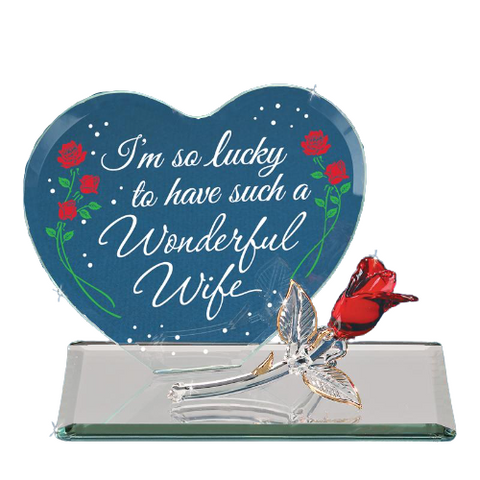 Rose Figurine Gift for Wife Heart Decor Handmade Glass Figurine Home Décor, Anniversary Gift