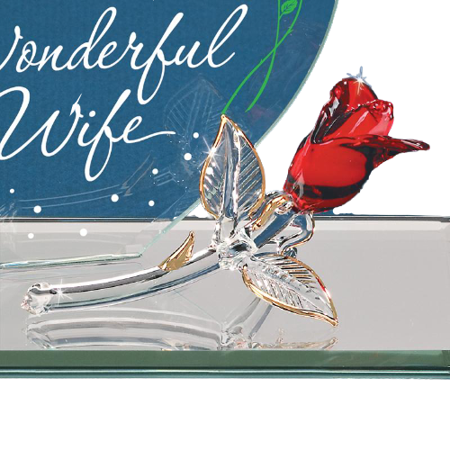 Rose Figurine Gift for Wife Heart Decor Handmade Glass Figurine Home Décor, Anniversary Gift