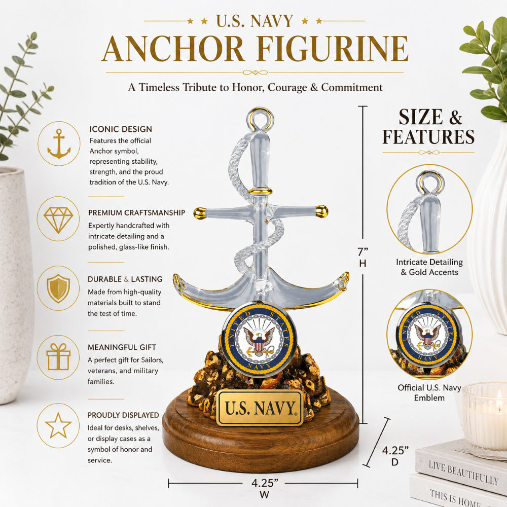 U.S. Navy Glass Anchor Figurine Gift | Military Nautical Collectible Decor