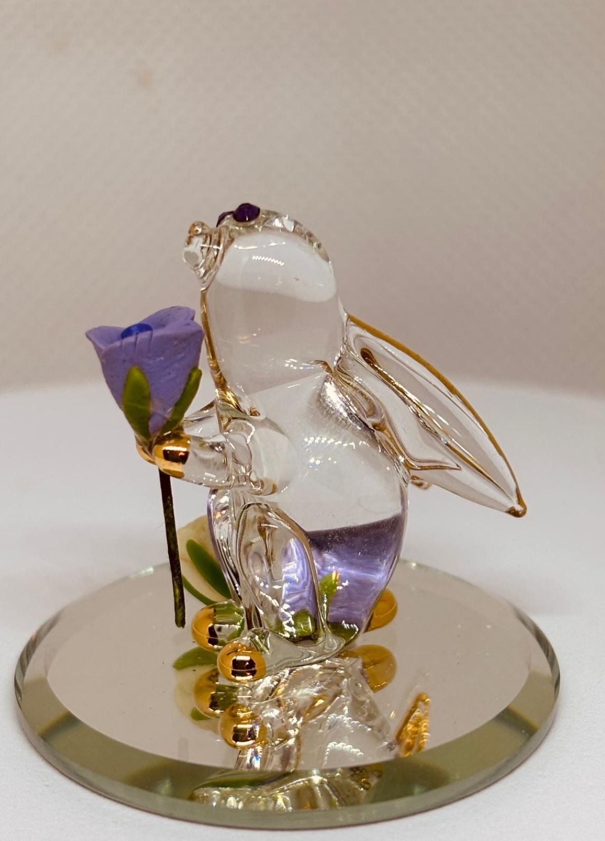 Garden Rabbit Glass Figurine | Handcrafted Bunny with Purple Rose