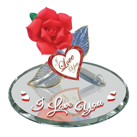 Handcrafted glass rose love figurine with gold accents