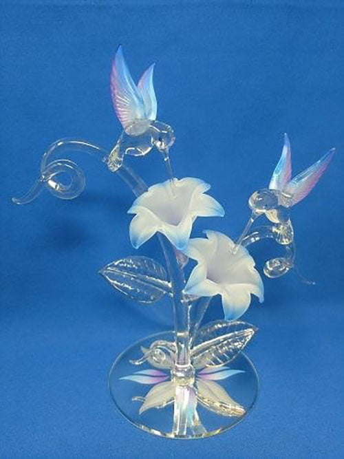 Glass Hummingbirds Figurine, Handcrafted Sculpture, Home Garden Decorations, Gift for Bird Lover