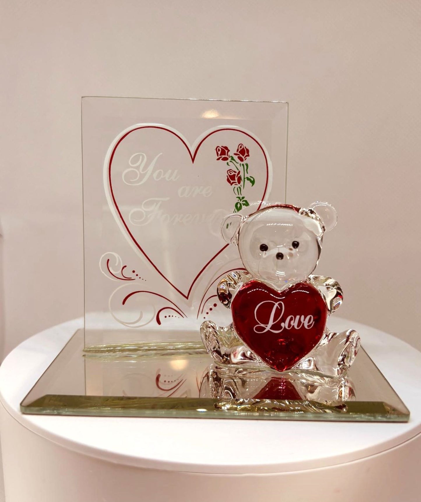 You Are Forever My Love Glass Teddy Bear Figurine | Handcrafted Gift of Love