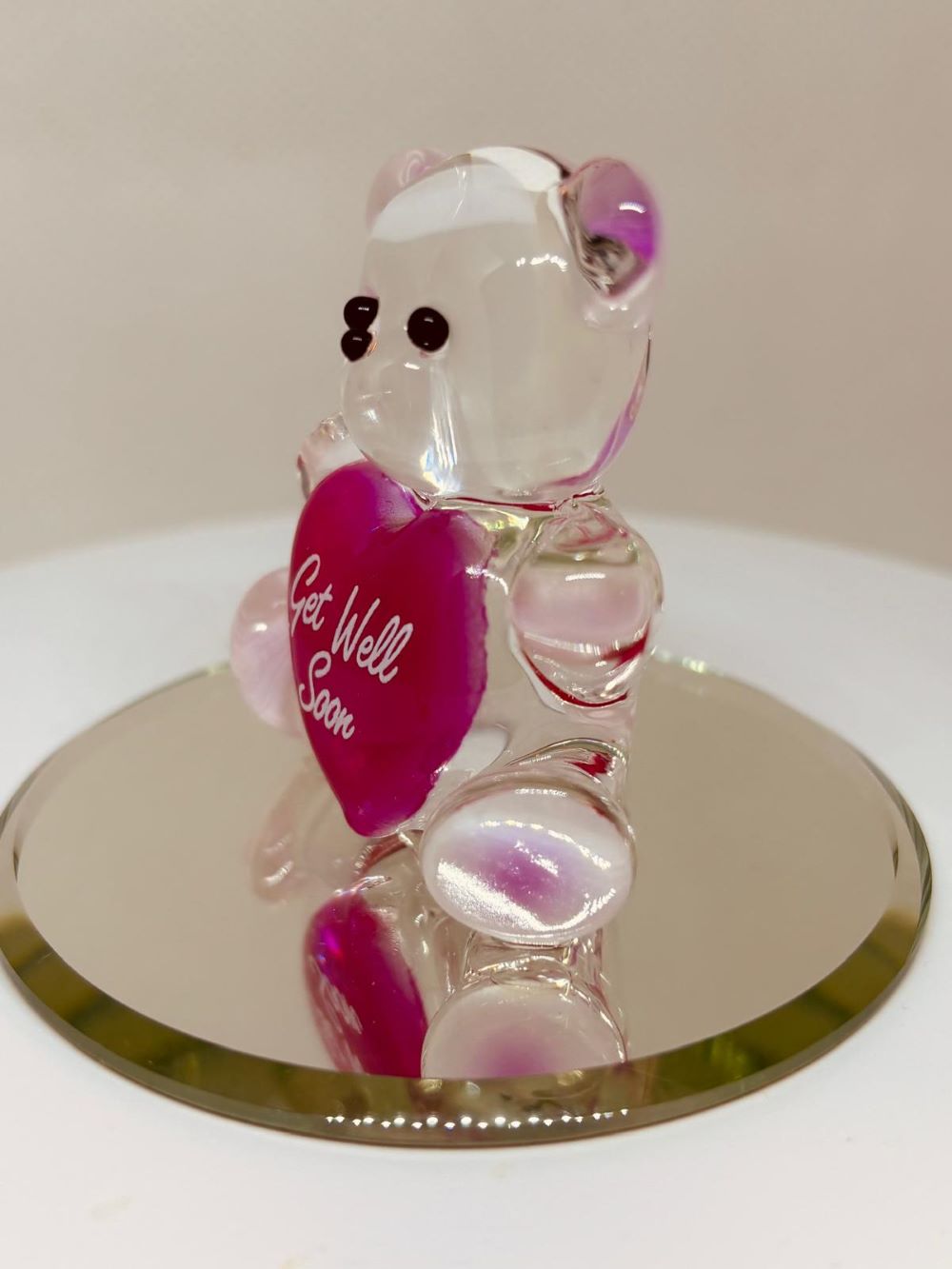 Get Well Soon Bear Figurine | Handcrafted Glass Bear with Pink Heart