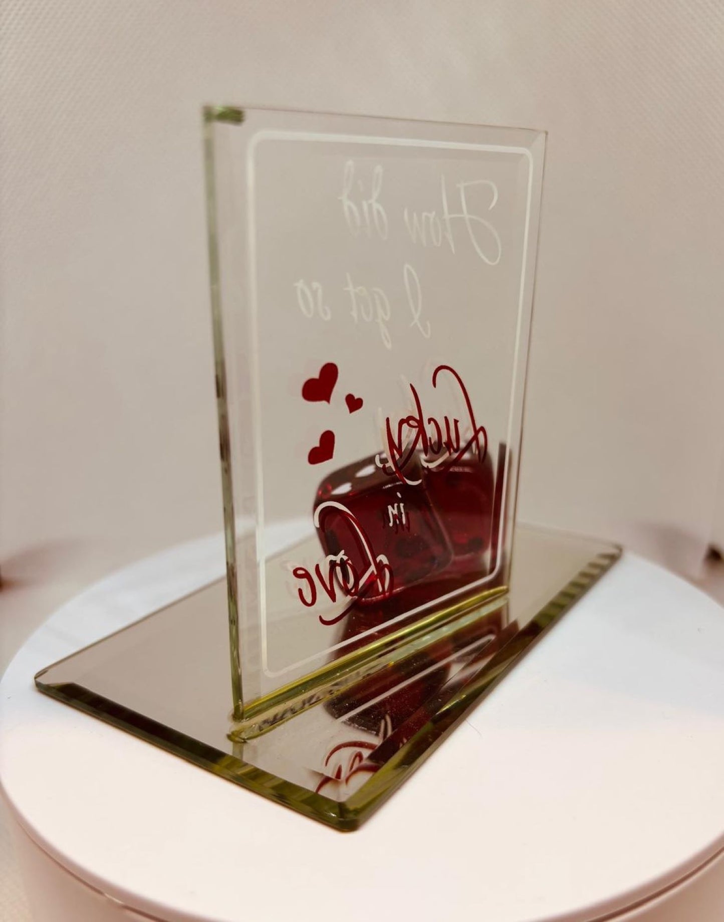 Lucky in Love Glass Dice Figurine Handcrafted Romantic Gift