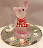 Pretty Pink Pig Figurine Handcrafted Glass Farm Animal Collectible with Crystals