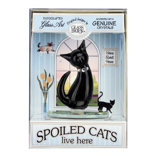 Black Glass Cat Figurine Gift Keepsake in Display Box