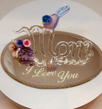 Mom "I Love You" Glass Figurine Hummingbird with Flowers Handcrafted Gift