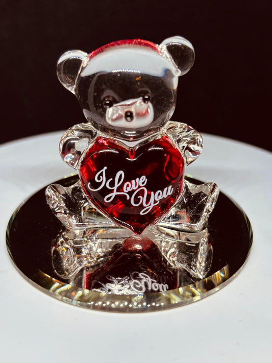 Bear “I Love You” Figurine | Handcrafted Glass Bear with Red Heart