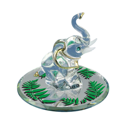 glass elephant figurine jungle theme mirror base lucky elephant decor small wildlife sculpture