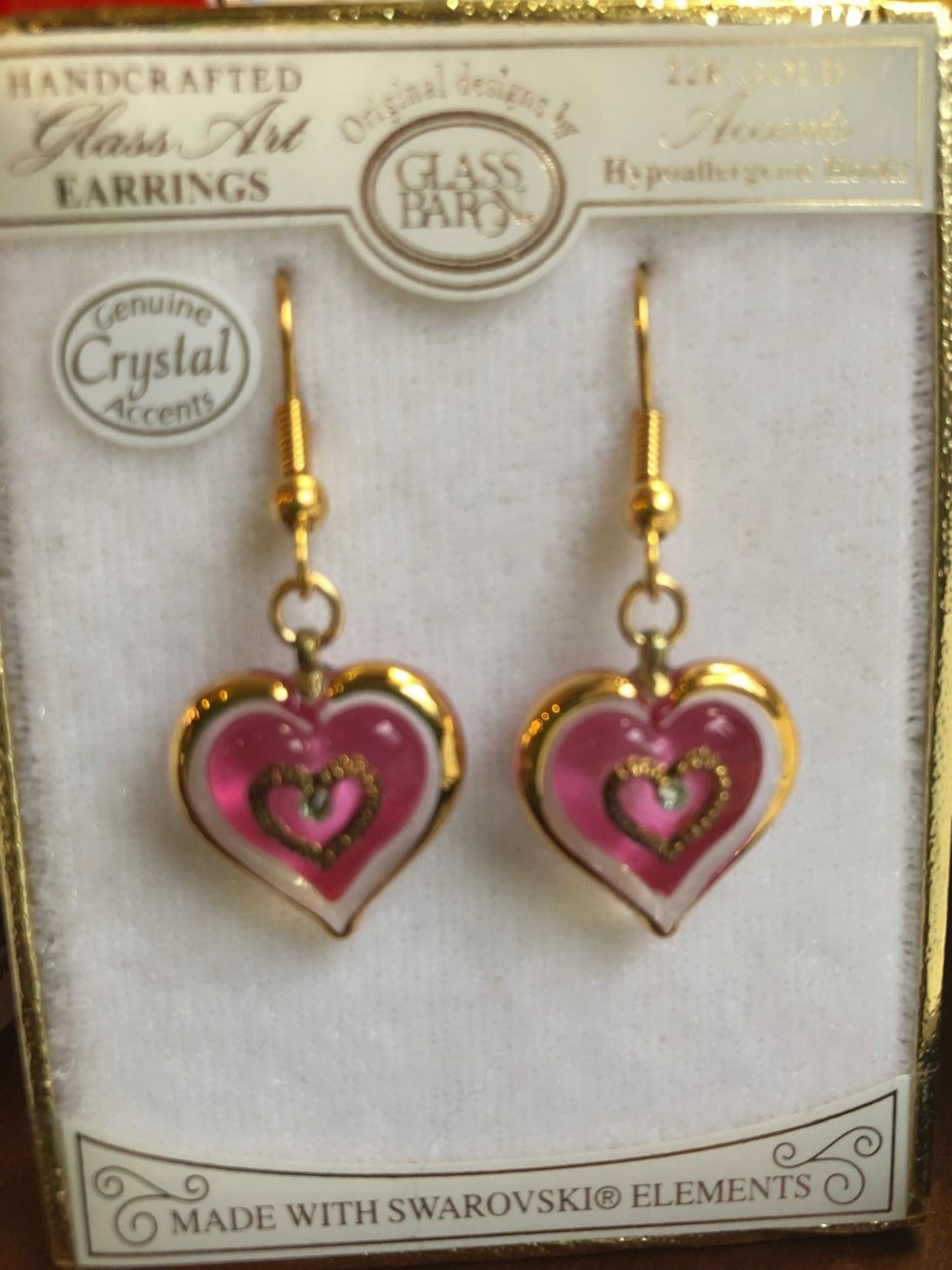 Handcrafted Pink Heart Glass Earrings | Dangle Crystal Heart Jewelry Gift for Her