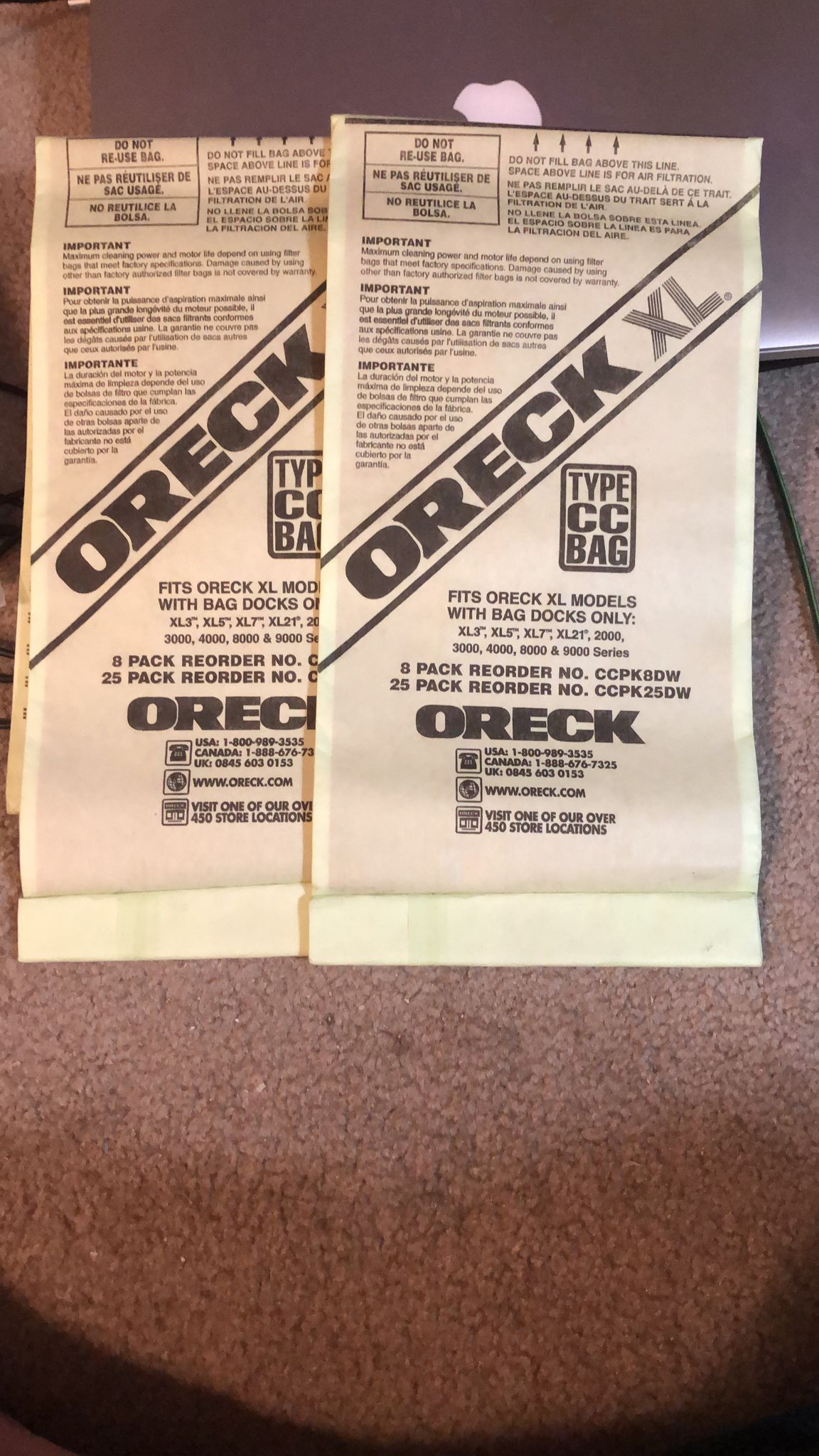 New Oreck Type CC Odor Eliminating Bag, Sealed Pack of 8 Plus 2 Regular Bags