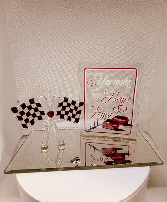 Checkered Flag Heart Race Decor | You Make My Heart Race Figurine | Car Lover Gift