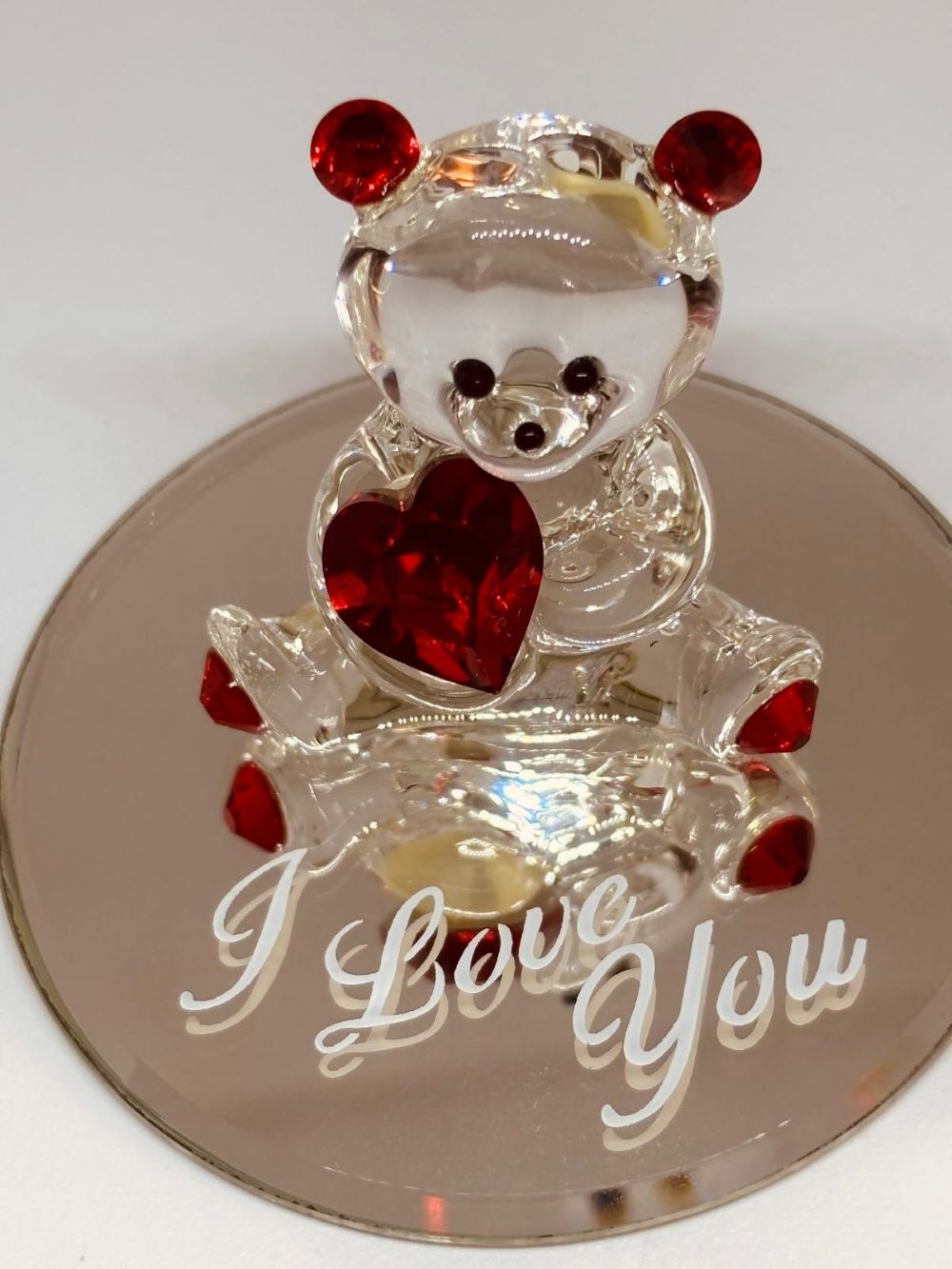"I Love You" Bear Figurine | Handcrafted Glass Bear with Crystal Heart