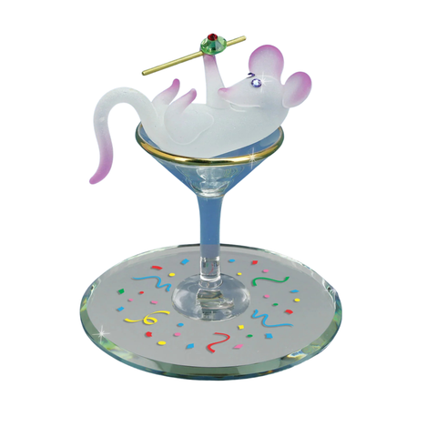 Martini Mouse Glass Figurine Handcrafted Collectible Party Decor Gift
