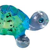 Caribbean Blue Glass Turtle Figurine with Crystal Eyes Ocean Sea Life Décor