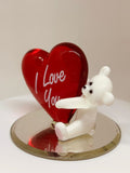 Glass Bear Figurine I Love You Bear Romantic Gift for Her, Handcrafted Glass Art Decoration