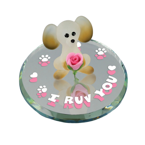 Puppy "I Ruv You" Figurine Handcrafted Glass Dog with Crystals Cute Gift for Dog Lovers