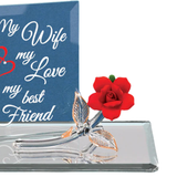 My Wife My Best Friend Rose Figurine Handcrafted Glass Gift for Wife